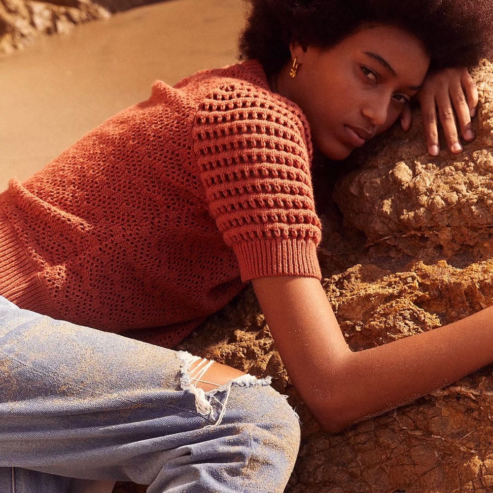 Madewell Atwater Crochet Sweater Tew Afterglow Red